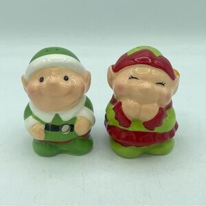 Santa's Elves Salt & Pepper Shakers Boy and Girl Christmas Pair Red Green
